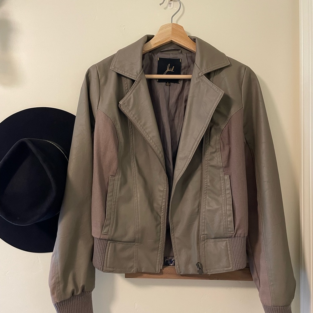 BB Dakota Jack - Taupe Vegan Leather Jacket with Canvas - Size Small